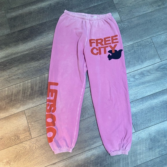freecity Pants - FreeCity Let's Go Logo Pink OG Super Vintage sweatpant Joggers